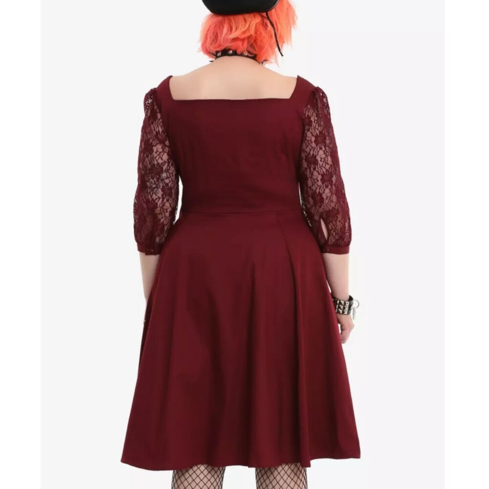 Hearts & Roses Burgundy Lace Sleeve Retro Swing Dress 2 2X 18 20 - Picture 3 of 9